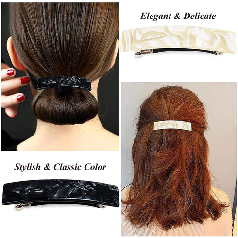 Tortoise Shell Hair Barrettes, French Design Celluloid Hair Clip, Medium Rectangular Automatic Hair Pins for Women Girl