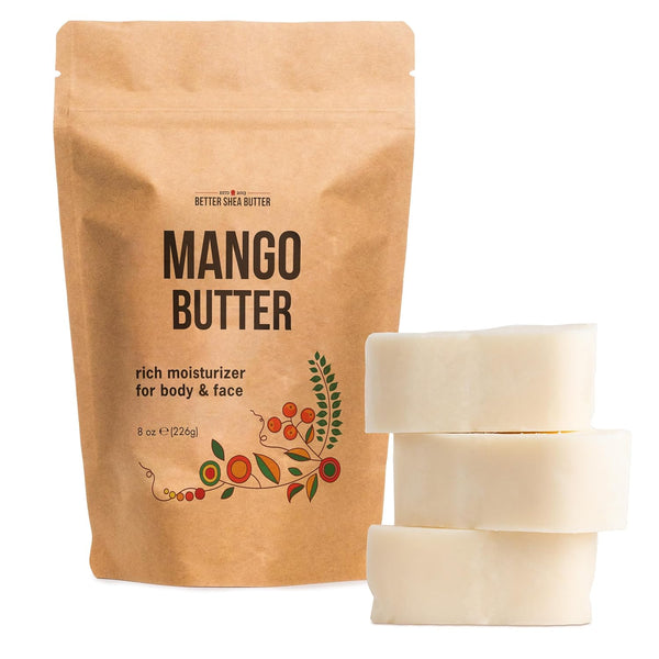 Raw Mango Butter, 100% Natural Skin and Hair Moisturizer, 8 oz Block for DIY Whipped Body Butter