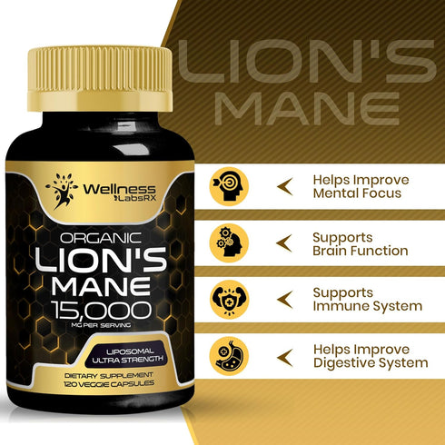 Lions Mane Supplement Capsules, 120 Count, Organic Mushroom Supplement for Memory and Focus