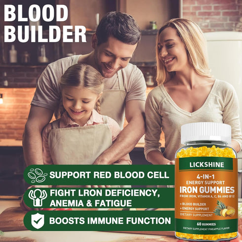 2 Pack Vegan Iron Supplement Gummies 100MG for Women & Men - Peach Flavor, with Vitamin C, A, B, 120 Ct