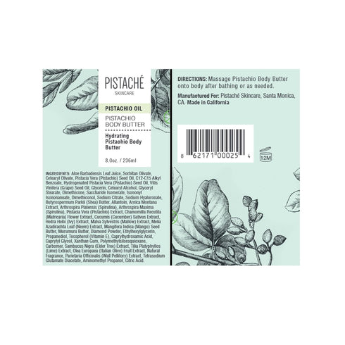 Pistaché Skincare Pistachio Oil Whipped Body Butter Cream - 8.0 oz Moisturizer for Dry Skin