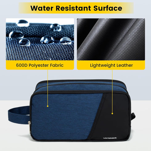 Vorspack Large Travel Toiletry Bag for Men - Water Resistant Skincare Dopp Kit for Bathroom Accessories (Navy Blue)