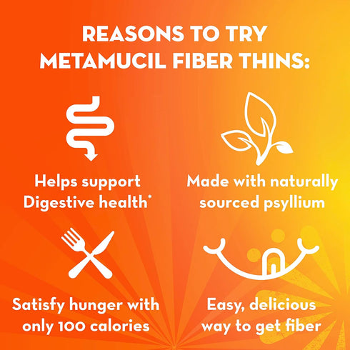 Metamucil Fiber Thins, Daily Psyllium Husk Fiber Supplement, Supports Digestive Health, Chocolate Flavor, 48 Total