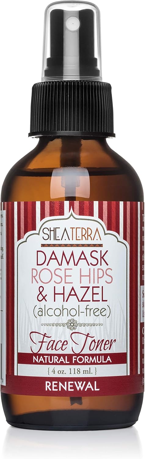 Shea Terra Organics Beauty Water, Toner & Face Mist, 4 oz, Damask Rose HIPS & Hazel, Natural Hydrating