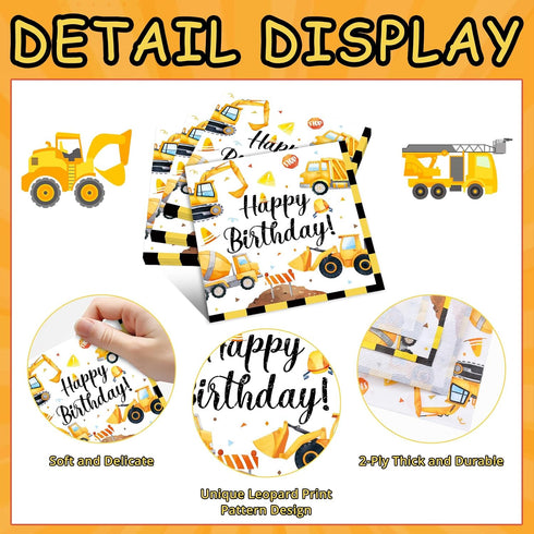 Herytem 50 Count 13 13 Inch 2-Ply Construction Birthday Napkins x Disposable Lunch Napkins with Excavator, Truck