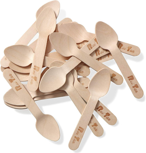 RT Disposable Wooden Tableware, 200 Pieces Natural Wooden Ice Cream Spoons, 4.3 Inches