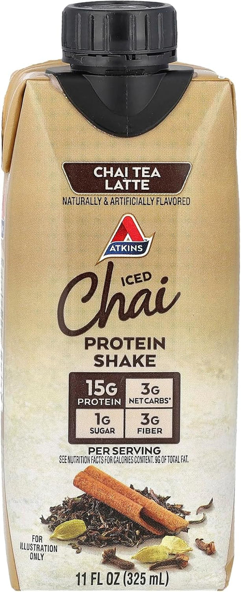 Atkins Iced Chai Tea Latte Protein-Rich Shake, Keto Friendly and Gluten Free, 4 Shakes