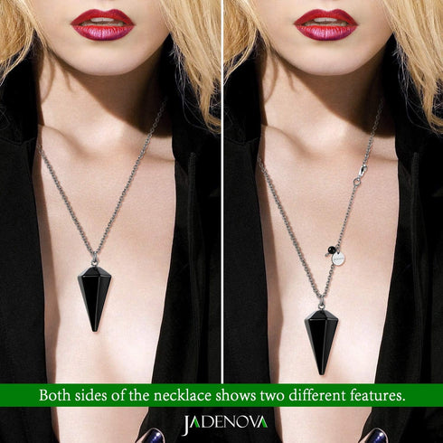 JADENOVA Pendulum Crystal Necklace - Natural Obsidian Crystal Pendulums for Divination, Dowsing, Chakra Reiki Healing