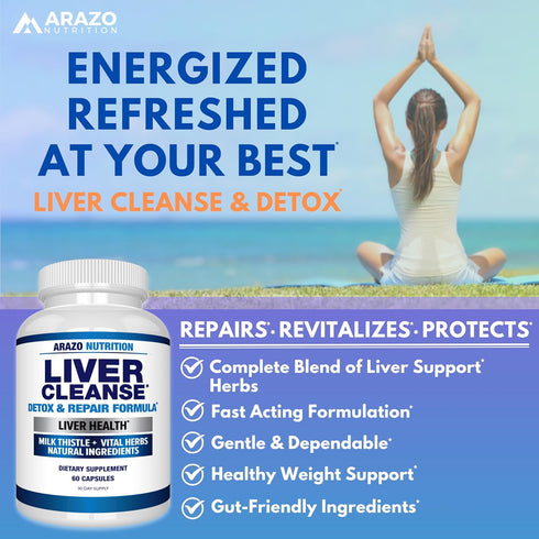 Arazo Nutrition Liver Cleanse Detox & Repair Formula – Milk Thistle Herbal Support Supplement with Silymarin, Beet,