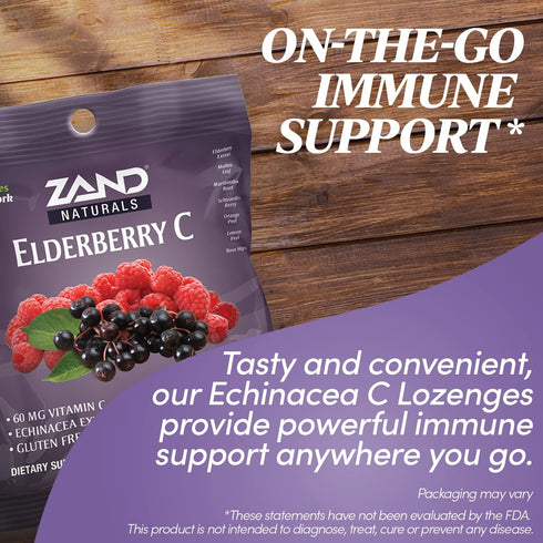 Zand Immunity Elderberry Vitamin C Lozenges - Immune Support Throat Drops, 12 Bags, 18 Lozenges