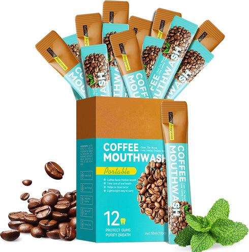 Mouthwash Travel Size Packets, Individual Portable Mouthwash Alcohol Free, Coffee Mint Flavor,