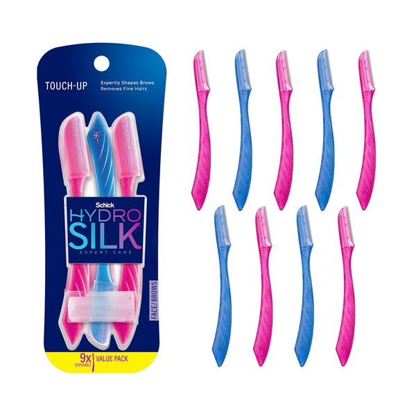 Schick Hydro Silk Touch-Up Dermaplaning Tool with Precision Cover, 9ct, Dermaplane Razor, Face Razors for Women, Peach