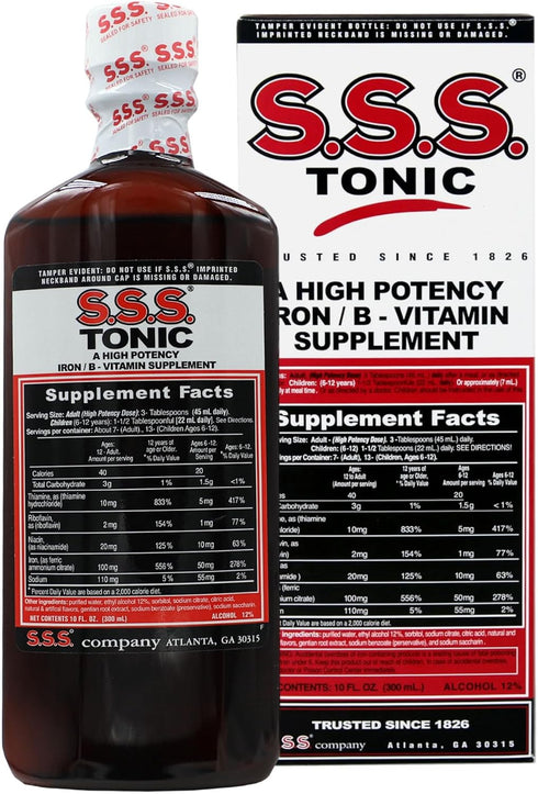 S.S.S. Tonic 10 Fl Oz, Iron and Vitamin B Supplement, High Potency Vitamins, Bottle (Pack of 1)