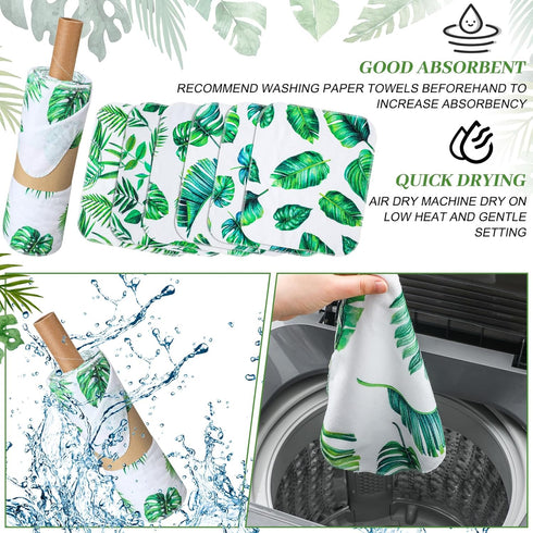 36 Pack Reusable Paper Towels, Washable Paperless Towels, Cotton Cloth Wipes for Bathroom, Green Leaves Style