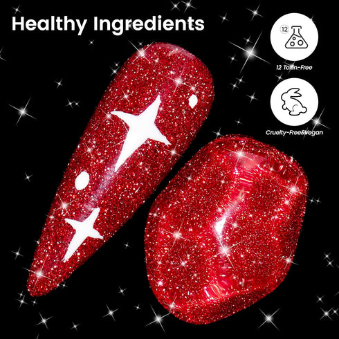 YTD Likomey Reflective Glitter Gel Nail Polish, 15ml Red Flash Diamond Shimmer Gel for Salon Home Nail Art