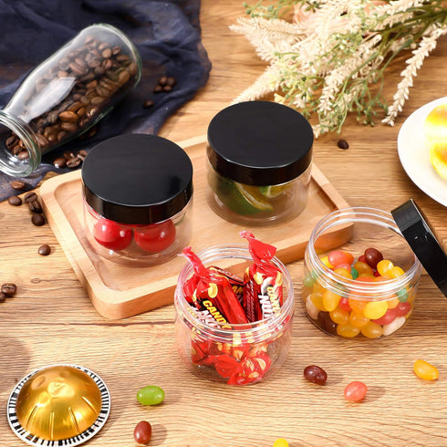 Patelai 4 Pieces Round Leak Proof Plastic Container Jars with Lids, 6 Ounce for Travel Storage Makeup, Black
