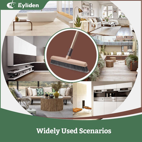 Eyliden Push Broom Indoor: Multi-Surface Angle Broom with 48" Long Handle for Cleaning Indoor and Outdoor