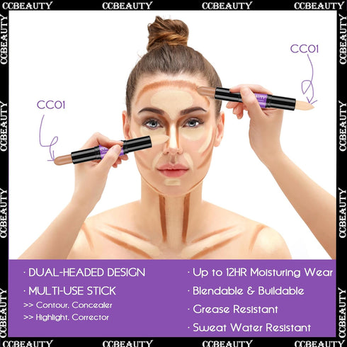 CCbeauty 2-IN-1 Matte Contour Stick Makeup - Cream Dual Highlighter Bronzer Stick for Face Shaping