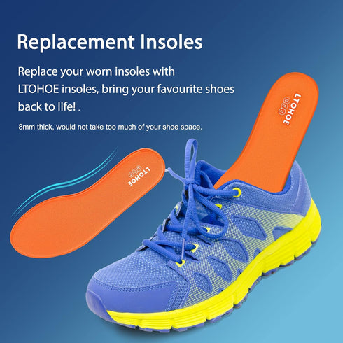 LTOHOE Memory Foam Insoles for Men, Replacement Shoe Insoles for Running, Hiking, Comfort Inner Soles, 8mm Orange US 10