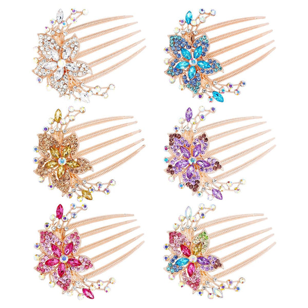 inSowni 6 Pack Luxury Glitter Hair Side Combs, Rhinestones Decorative Clips for Women Girls Updo Accessories