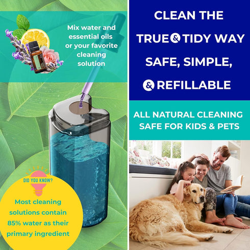 True & Tidy Multi-Surface Spray Mop with Refillable Water Bottle, Use Any Cleaning Solution Easy to Fill and Refill