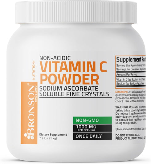Non Acidic Vitamin C Powder Sodium Ascorbate Non GMO Soluble Fine Crystals - 1 Kilogram for Healthy Immune System