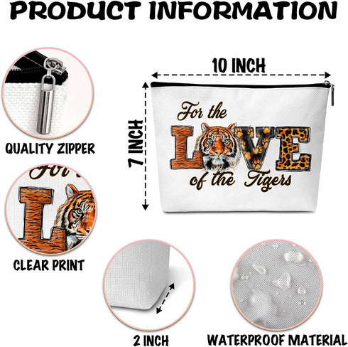 Tiger Print Makeup Bag, Animal Lover Gifts for Kids Women Friends, Peace Love Tigers Cosmetic Pouch, Tiger Gifts -B08