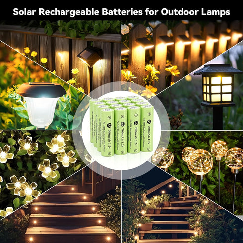 Hronn 1.2V 700mAh 16 Pack AA NiMH Rechargeable Battery, Double A Solar Lights Battery for Outdoor String Light, Pathway