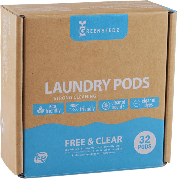 Free And Clear Eco Friendly Laundry Detergent Pods, 32 Pacs, Powerful Stain and Odor Removal, Biodegradable
