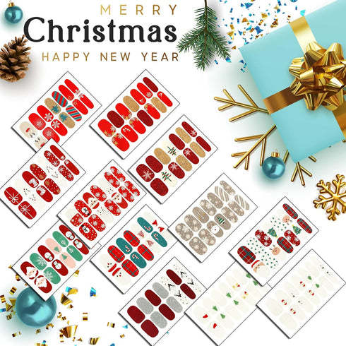 TailaiMei 12 Sheets Christmas Full Wraps Nail Polish Stickers - Self-Adhesive Nail Art Decals with Nail File