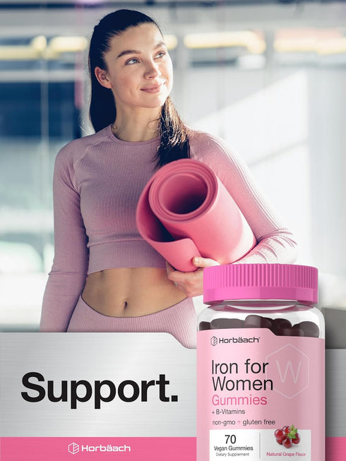 Horbaeach Iron Gummies for Women | Supplement with B Vitamins, Grape Flavor, Vegan, Non-GMO & Gluten Free (70 Count)