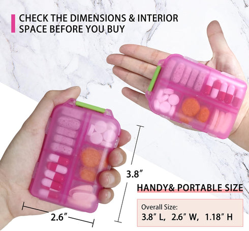 Pill Organizer with Medicine Labels - Travel Daily Mini Medication Organizer, 7 Day Pill Case in Pink with 161 Labels
