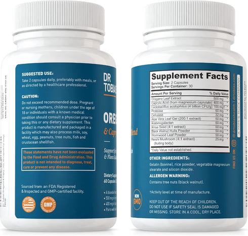 Dr. Tobias Oregano and Caprylic Acid Blend, Gut Flora Balance Complex, Immune Support with Herbs & Probiotics