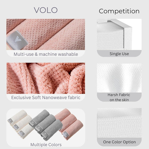 VOLO Hero Luna Gray Face Towel, Reusable Makeup Remover & Washcloths, Ultra Soft Microfiber 3PK