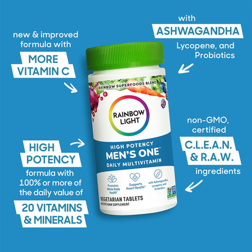 Rainbow Light Multivitamin for Men, Vitamin C, D & Zinc, Probiotics, 150 Tablets, Non-GMO, Vegetarian