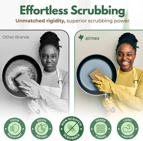 Biodegradable Scrubbing Pads for Dishes - Pack of 12 Coconut Fiber Non-Scratch Scouring Pads