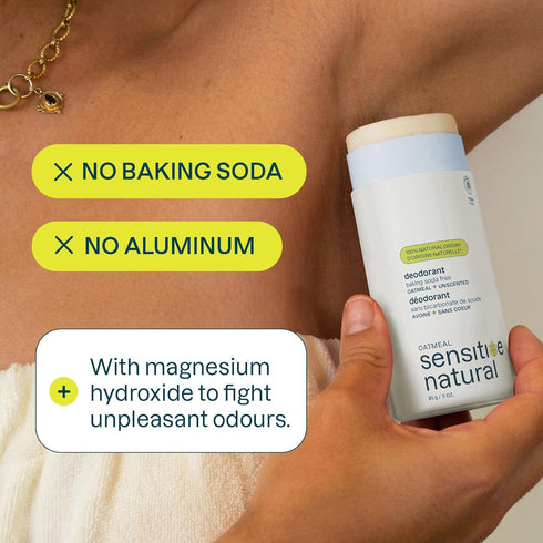 ATTITUDE Baking Soda Free Deodorant for Sensitive Skin with Oatmeal, EWG Verified, Aluminum Free, Unscented, 3oz