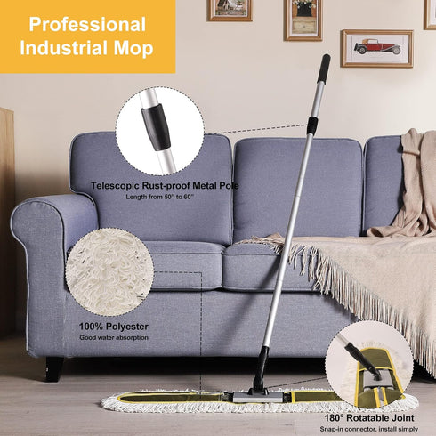 36" Commercial Dust Mop for Heavy Duty Floor Cleaning, Long Handle Duster Mop for Hardwood, Tiles, Green