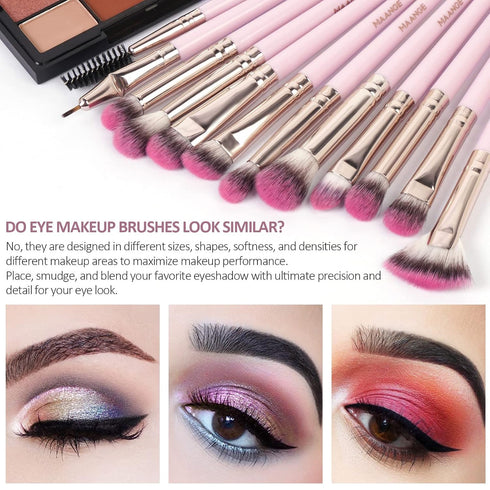 MAANGE 18Pcs Makeup Brush Set, Premium Synthetic Foundation Face Powder Blush Brushes (Pink)
