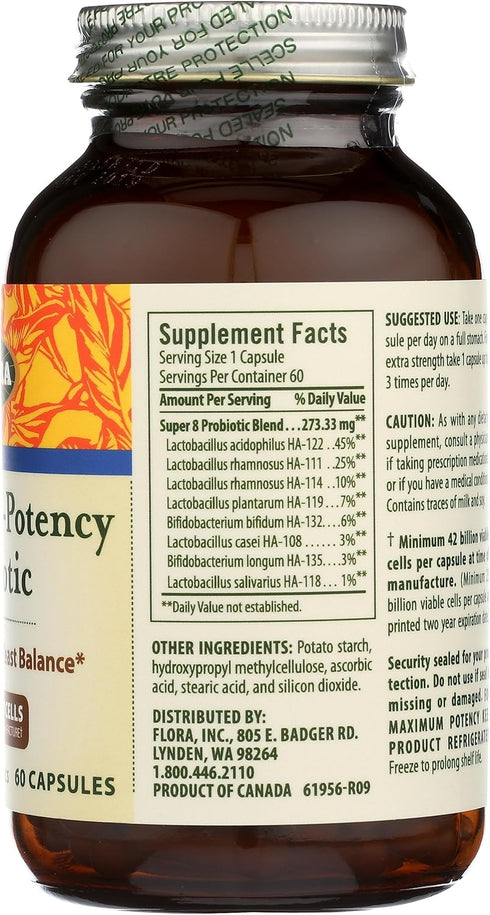 Flora Super 8 Hi-Potency Probiotic, Daily Gut & Digestive Health, 42 Billion CFU, 60 Capsules, Keep Chilled
