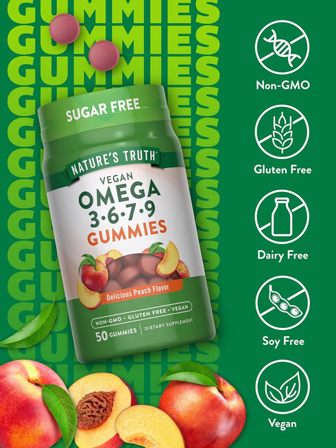 Nature's Truth Vegan Omega 3679 Gummies - 50 Count, Peach Flavor, Non-GMO & Gluten Free Supplement