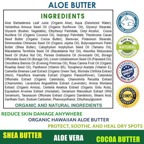 Large 8 oz Hawaiian Aloe Vera Cream Container for Face Moisturizer, Day or Night Use for Sunburn Relief, Eczema,