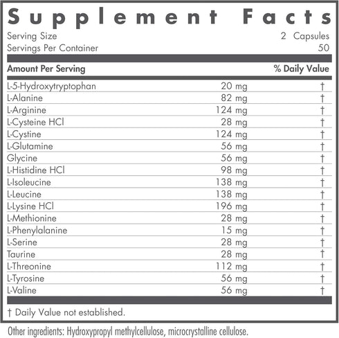 Nutricology Free Aminos Supplement - Free Form Amino Acids Complex, Lean Muscle Mass Support, 100 Count