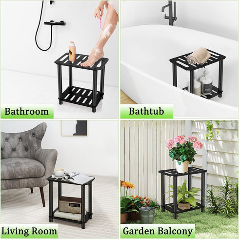 Shower Stool for Inside Shower, Shower Bench Stool with Storage Shelf, Stainless Steel Shower Stool for Shaving Legs
