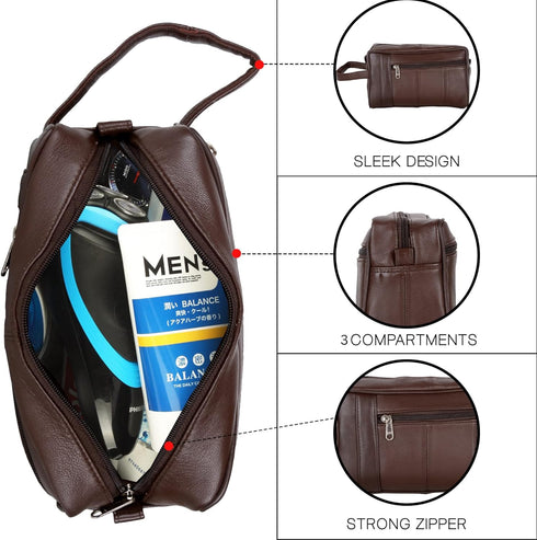 Liberty Leather Genuine Sheep Nappa Leather Toiletry Travel Bag, Bathroom Organizer with Multiple Compartments