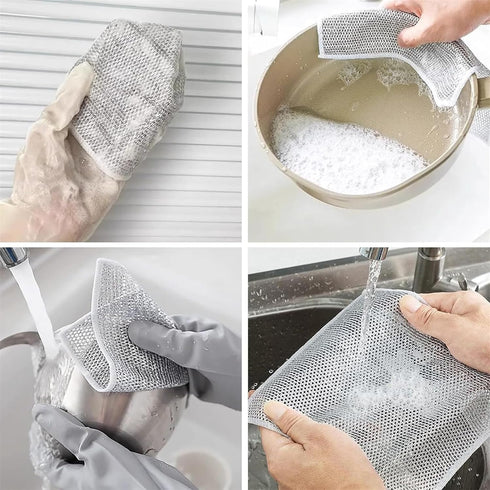 Multipurpose Wire Miracle Cleaning Cloths - Non-Scratch Scrubbing Wire Dishwashing Rags for Kitchen (5Pcs)
