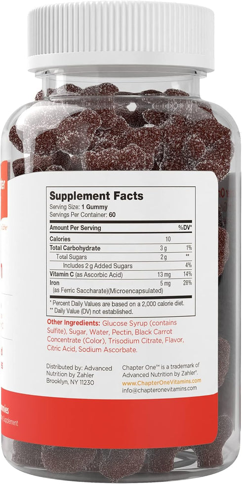 Zahler Chapter One Iron Gummies, Iron Gummies Supplement with Vitamin C, Iron for Adults 10mg, Kosher, 60 Flavored Gummies (5MG)