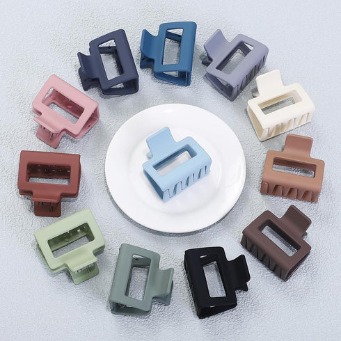 Sisiaipu 2 Inch Medium Hair Claw Clips, 12 Pcs Square Clips for Thin Hair Matte Nonslip Acrylic Accessories