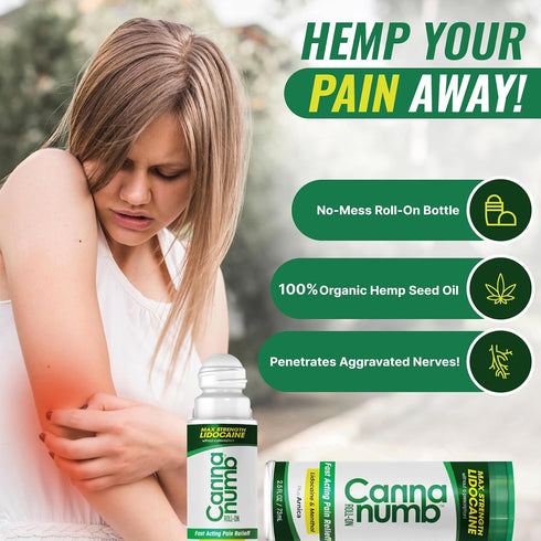 Hemp Oil Pain Relief Roll-On - Fast Acting with Lidocaine, Arnica, Boswellia, Menthol for Arthritis and Joint Pain