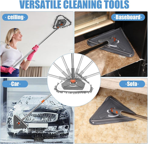 85" Wall Mop Cleaner - Long Handle with Stainless Steel Hook, 180° Rotating Duster Tool for Walls, Ceiling & Floors